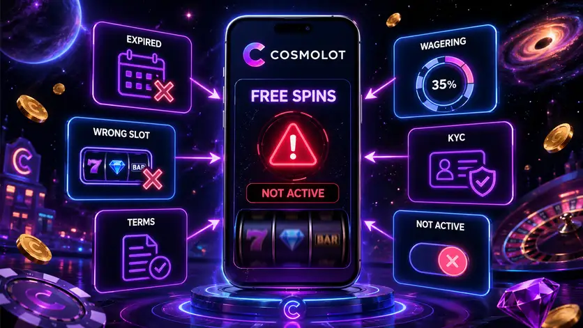 Почему фриспины Космолот не активировались — просроченная акция, депозит ниже минимума, неподходящий слот, незавершённая верификация или превышен лимит ставки